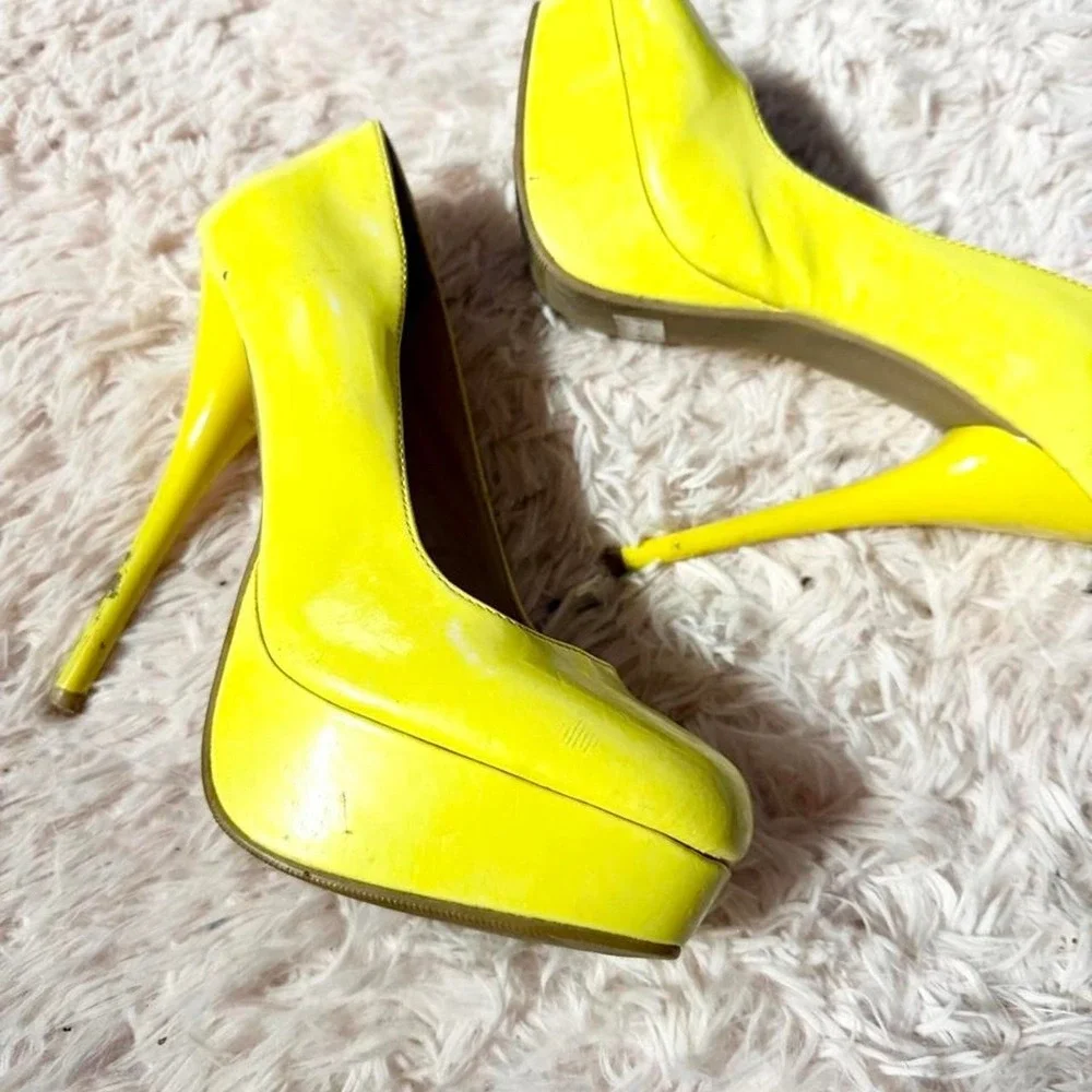 Y2K Yellow Vivid Platform Clubbing Heels Womens 7 Jersey Shore Trashy Snooki
